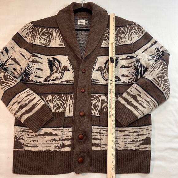 Flint and Tinder Duck Paradise Cardigan Size XXL Brown Jacquard Wool-Blend Shawl - Picture 8 of 14